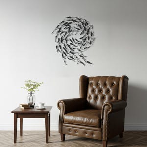 School of Fish Metal Wall Art, Ocean Wave Fish Swirl Decor, Nautical Sea Life Wall Hanging, Marine Lover Gift, Coastal Home Metal Sign