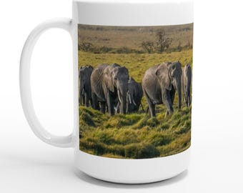 Elephant Lovers Ceramic Mug – Glossy White, 15oz, Dishwasher & Microwave Safe
