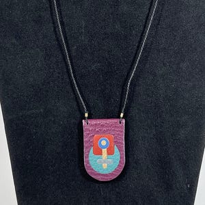 Leather Pendant Necklace - Purple