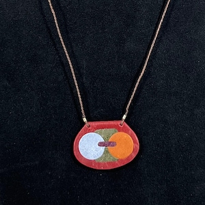 Leder Anhänger Halskette - Rot Oval