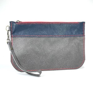 Leather Wristlet Purse - Gray/Navy