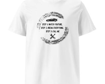 Mechanic Shirt: Watch Youtube, Break Everything, Call Me. Funny automotive mechanic t-shirt