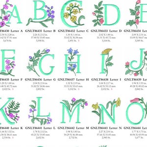 Floral Alphabet Embroidery PES Font, A to Z Flower Letters