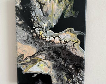 Eclipse Drift: Arte abstracto acrílico fluido, vertido acrílico, envío gratuito, decoración única para el hogar, hecho a mano, 8x10 negro
