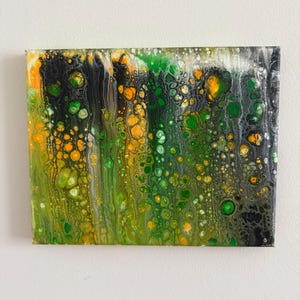 Abstract painting bubbly fluid art acrylic pour, art, original on stretched canvas unique decor, pouring 8x10in