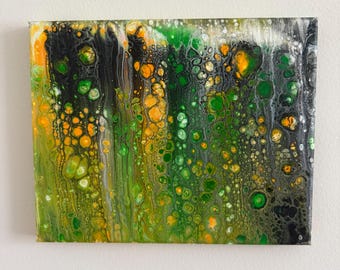 Pintura abstracta, arte fluido burbujeante, vertido acrílico, arte, original sobre lienzo estirado, decoración única, vertido 8 x 10 pulgadas