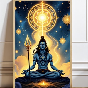 Divine Lord Shiva in Deep Meditation Art Print,Serene Indian Deity Wall Art for Spiritual and Meditation Spaces, Religious Indian Wall Decor