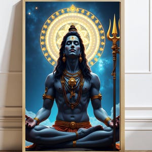 Divine Lord Shiva in Deep Meditation Art Print,Serene Hindu Deity Wall Art for Spiritual and Meditation Spaces, Indian Religious Home Decor