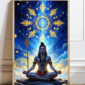 Sacred Lord Shiva in Deep Meditation Art Print, Divine Hindu Deity Wall Art for Spiritual and Meditation Spaces, Indian Spiritual Wall Decor