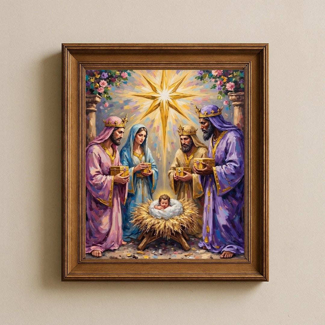 Three Wise Men Gift Offering Wall Art, Messiah Birth Adoration Print ...