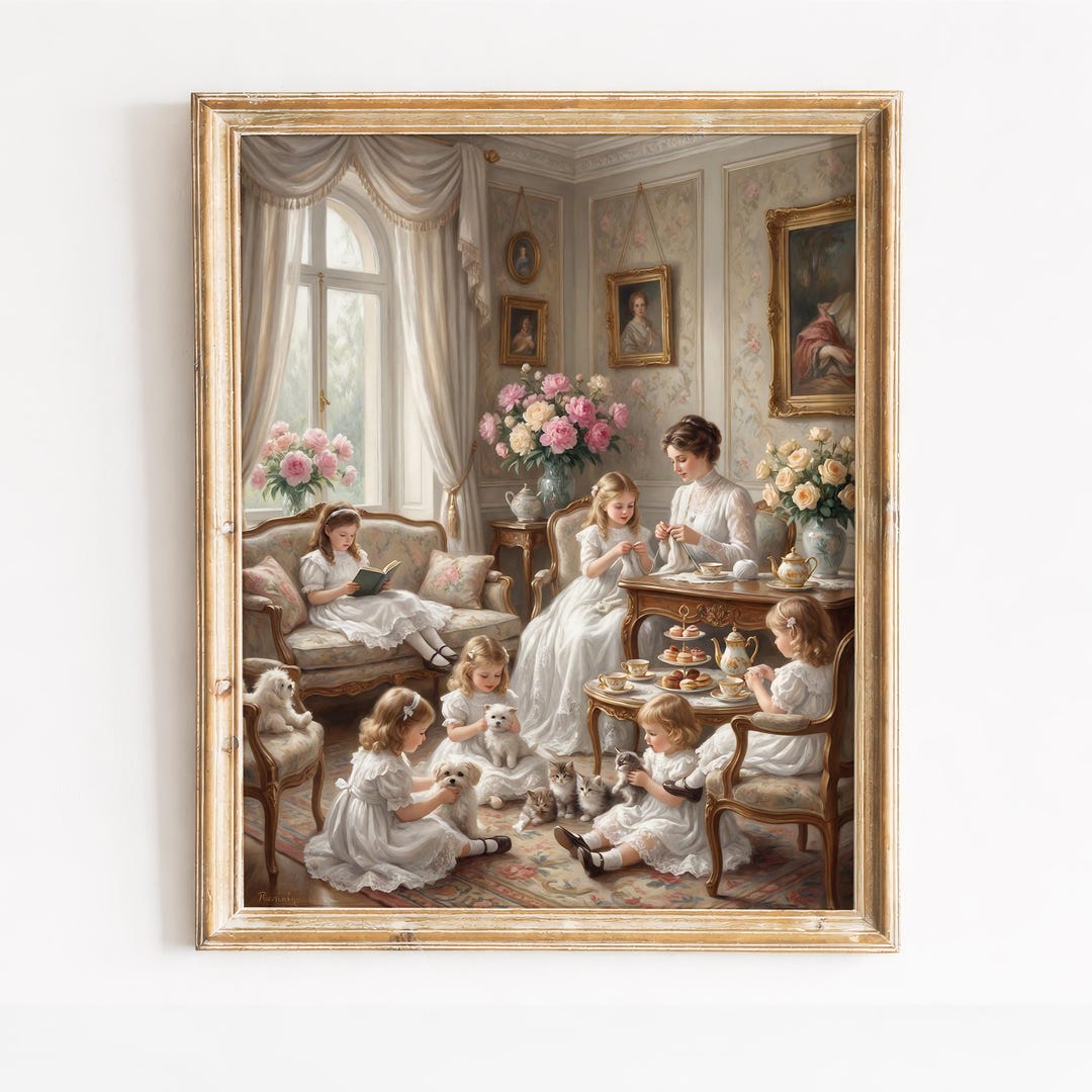 Grandmillennial Afternoon Tea Wall Art, Cottagecore Victorian