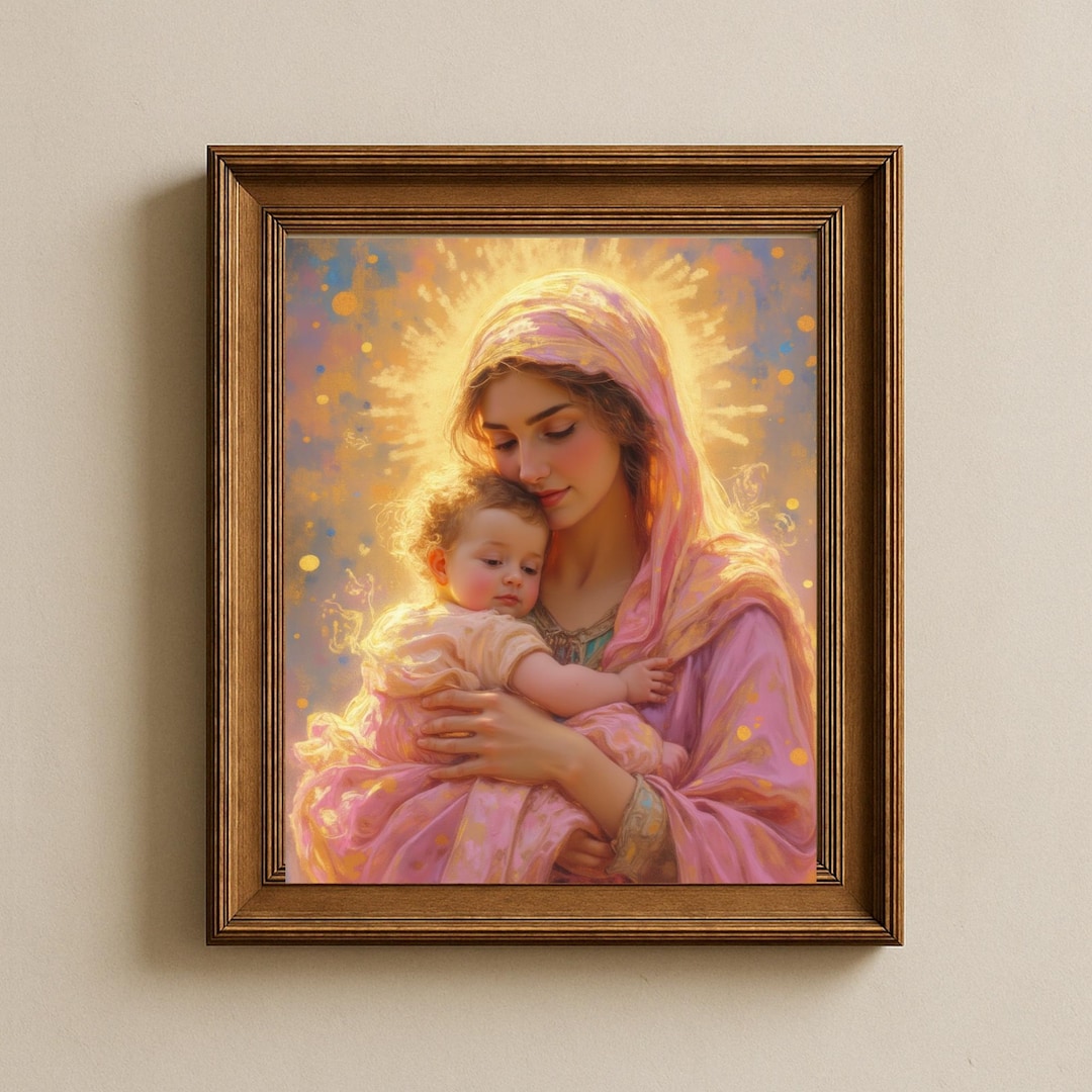 Sacred Motherhood Watercolor Wall Art – Virgin mary and Baby Jesus ...