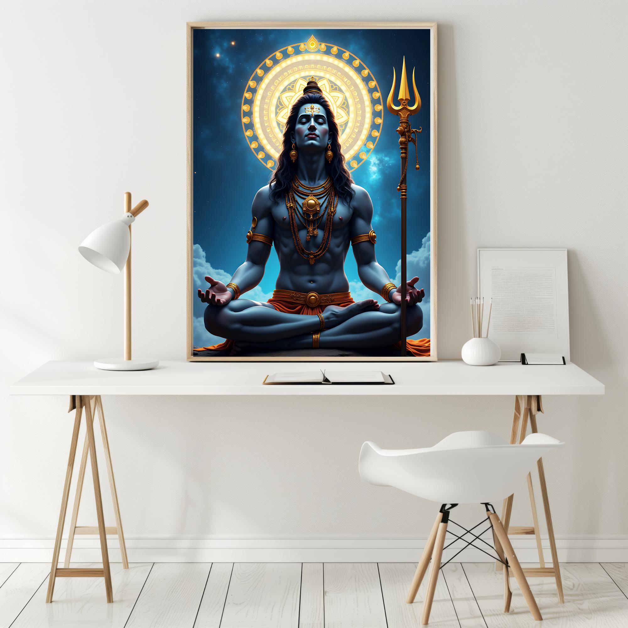 Divine Lord Shiva in Deep Meditation Art Print,serene Hindu Deity Wall ...
