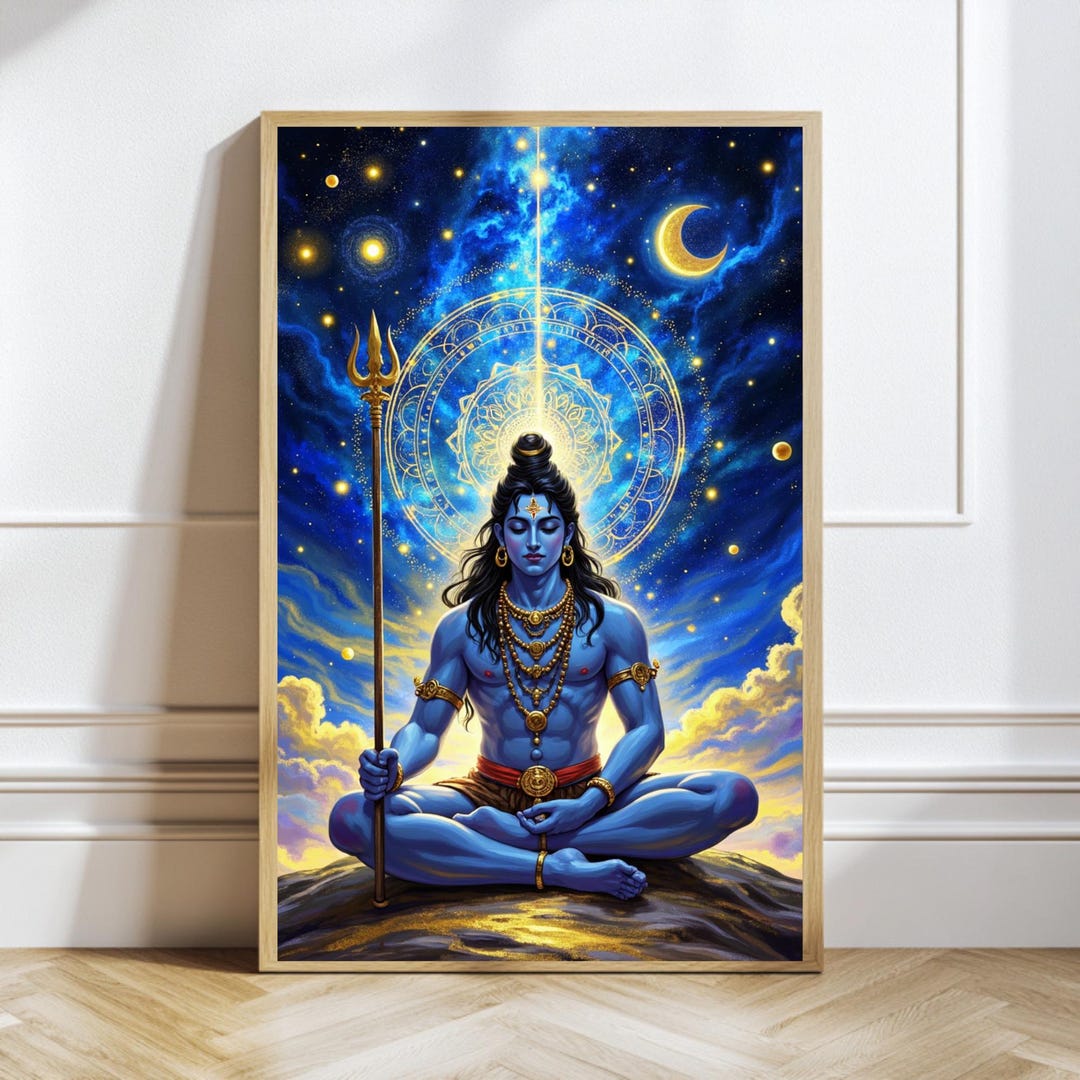 Serene Lord Shiva in Deep Meditation Art Print, Sacred Hindu Deity Wall ...