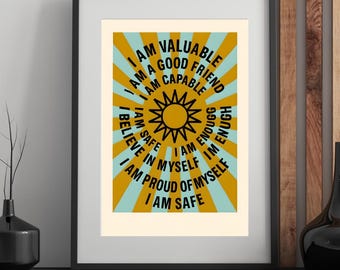 Affirmation Sun Art Print: Positive Quote, Meditation Decor (Digital Download)