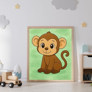 Monkey Print Playroom, Monkey Print, Monkey Poster, Kids animal art, Animal print kids&#39; room, kids&#39; animal wall print, Monkey wall art