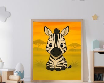 Baby Zebra Watercolor Print: Safari Nursery Art (Digital Download)
