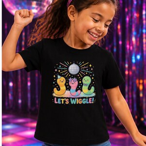 Let’s Wiggle Shirt, Gummy Worm Shirt, Kawaii Disco Shirt, Dance Party Tee, Cute Worm Shirt, Colorful Kids Shirt, Family Matching Shirts
