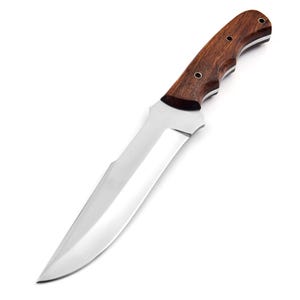 Handcrafted Hunting Knife with Polished Steel Blade & Walnut Wood Handle – Outdoor Survival Bowie Knife Gift for Him”