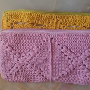 Crochet Granny Square Clutch: Pink & Yellow Boho Festival Bag