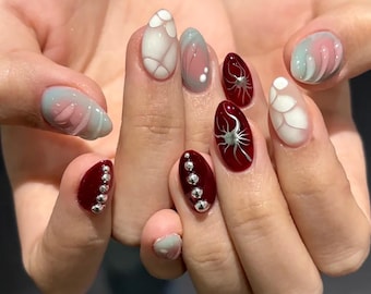 Verträumte braune Nägel, lange Mandel Nägel/Gothic Nägel/3D Chrom Nägel/Y2k Nägel/Gyaru Nägel/French Nägel/Braune Nägel/Holiday Nägel