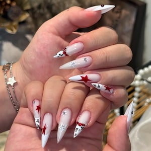 Ongles étoiles françaises léopard/presse personnalisée sur les ongles/presse faite à la main sur les ongles/faux ongles en acrylique/ongles en gel/presse sur l&#39;ongle