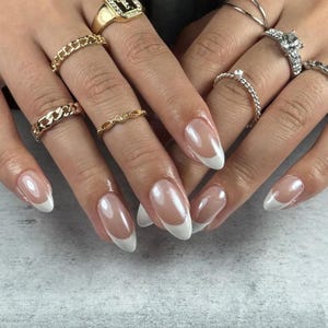 Glazed French elegant nails,pearl white french nails /custom press on nails/ hand made Press on Nails/Faux Acrylic Nails/Press on Nail