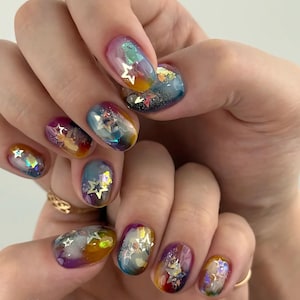 Rainbow Ombre Star Press On Nails | Colorful Ombre  Nail Set | Summer Ombre Nail Design | Bold & Fiery Short Nail，Reusable Nails, Fake Nails