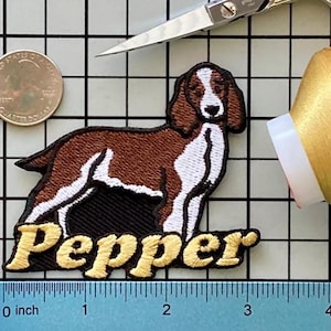Personalized Welsh Springer Spaniel Dog Patch/Custom Name/Iron-on 3 1/4&quot; by 2 3/4&quot;/Fun Badge/Decorative Embroidered Applique/Dog Lover Gift