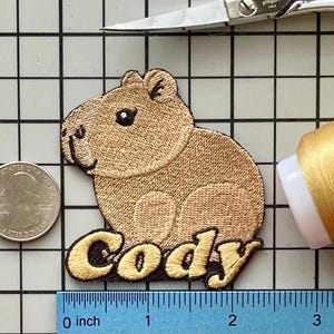 Personalized Capybara Name Patch: Custom Embroidered Iron-On Applique