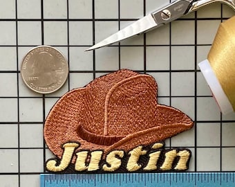 Parche de nombre de sombrero de vaquero personalizado: aplique termoadhesivo bordado personalizado