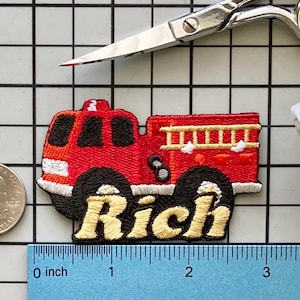 Personalized Fire Truck Patch: Custom Embroidered Iron-On Applique
