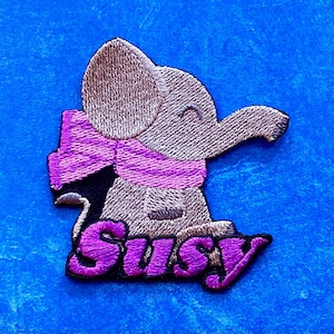 Personalized Elephant Name Patch: Custom Embroidered Iron-On Applique