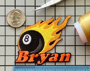 Parche de billar personalizado con nombre de 8 bolas: aplique termoadhesivo bordado personalizado