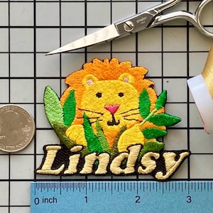 Personalized Lion Name Patch: Custom Embroidered Iron-On Applique