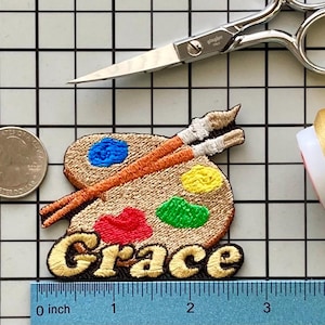 Personalized Painting Patch/Custom Name/Iron-on 2 3/4&quot;(W) by 2 1/2&quot;(H)/Fun Badge/Decorative Embroidered Applique/Art Lover Gift/Creative