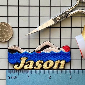 Personalized Male Swimming Name Patch: Custom Embroidered Iron-On Applique