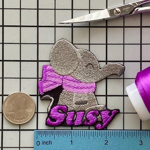 Personalized Elephant Name Patch: Custom Embroidered Iron-On Applique