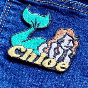 Personalized Mermaid Name Patch: Custom Embroidered Iron-On Applique
