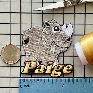 Personalized Rhino Name Patch, Custom Embroidered Iron-On Applique