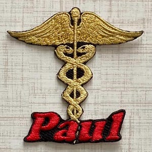 Personalized Caduceus Medical Name Patch: Custom Embroidered Iron-On Applique