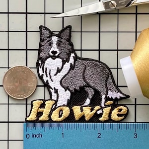Personalized Border Collie Dog Patch/Custom Name/Iron-on 3&quot; (W) by 2 1/2&quot; (H)/Fun Badge/Decorative Embroidered Applique/Dog Lover Gift