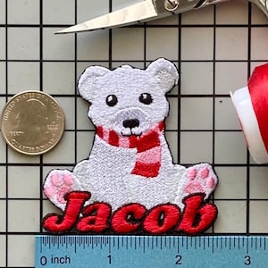 Personalized Polar Bear Name Patch: Custom Embroidered Iron-On Applique