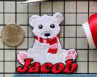 Personalized Polar Bear Name Patch: Custom Embroidered Iron-On Applique