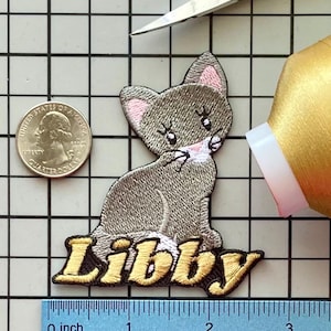 Personalized Kitty Cat Name Patch: Custom Embroidered Iron-On Applique