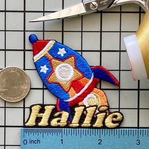 Personalized Rocket Name Patch: Custom Embroidered Iron-On Applique