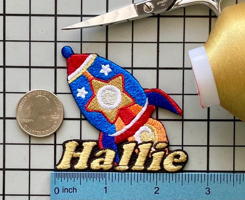 Personalized Rocket Name Patch: Custom Embroidered Iron-On Applique image 1