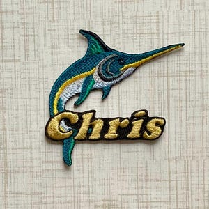 Personalized Marlin Swordfish Name Patch: Custom Embroidered Iron-On Applique