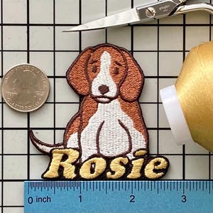 Personalized Beagle Dog Patch/Custom Name/Iron-on 3&quot; (W) by 2 3/4&quot; (H)/Fun Badge/Decorative Embroidered Applique/Dog Lover Gift