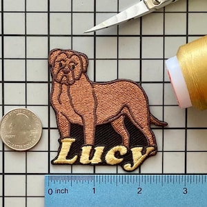 Parche de perro dogo de Burdeos personalizado/nombre personalizado/adhesivo para planchar de 3" (ancho) x 2 3/4" (alto)/insignia divertida/aplique bordado decorativo/regalo para amantes de los perros